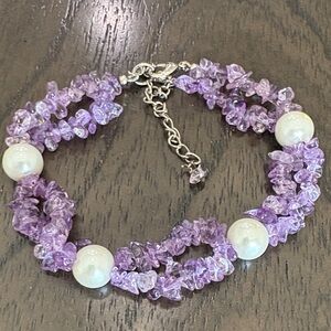 Elegant Amethyst and Pearls Beaded Bracelet